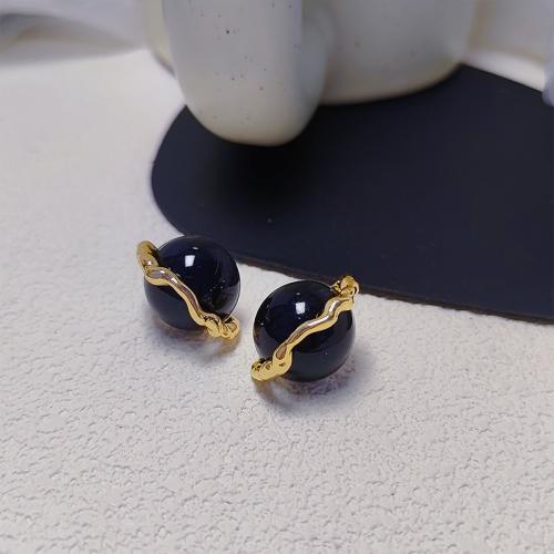 Pendientes de Perno de Aleación de Zinc, con Plástico, chapado en color dorado, Joyería & para mujer, Negro, 21x16mm, Vendido por Par