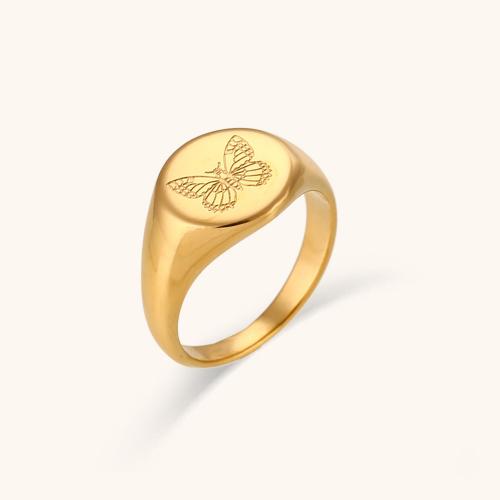 Anillo de dedo de acero inoxidable, acero inoxidable 316L, 18K chapado en oro, Joyería & diverso tamaño para la opción & para mujer, libre de níquel, plomo & cadmio, Vendido por UD