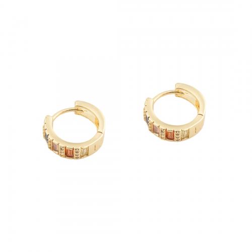 Boucles d'oreilles en laiton zircon cubique pavent, Plaqué d'or 14K, bijoux de mode & pavé de micro zircon & pour femme, protéger l'environnement, sans nickel, plomb et cadmium, 11.50x3.50x12.50mm, Diamètre intérieur:Environ 9mm, Vendu par paire