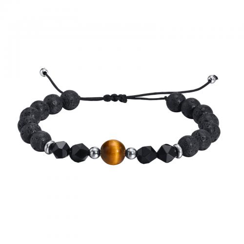 Bracelets de pierres précieuses, lave volcanique, avec oeil de tigre & Agate, Réglable & bijoux de mode & pour homme, Longueur Environ 18-30 cm, Vendu par PC