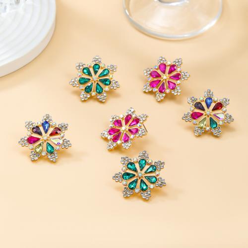 Zinc Alloy Stud Earring Flower fashion jewelry & for woman & with rhinestone nickel lead & cadmium free Sold By Pair