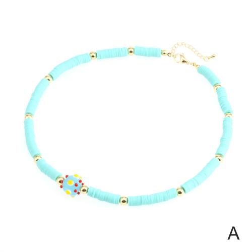 Collar de piedras preciosas joyas, Arcilla polimero, con Cristal de murano & metal, con 5cm extender cadena, chapado en color dorado, Joyería & para mujer, más colores para la opción, 11mm, longitud aproximado 40 cm, Vendido por UD