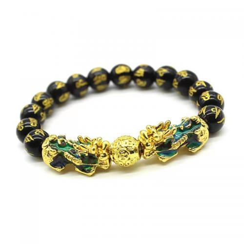 Glass Beads Bracelet with Zinc Alloy Mythical Wild Animal gold color plated fashion jewelry & Unisex & change their color according to the temperature Length Approx 18 cm Sold By PC