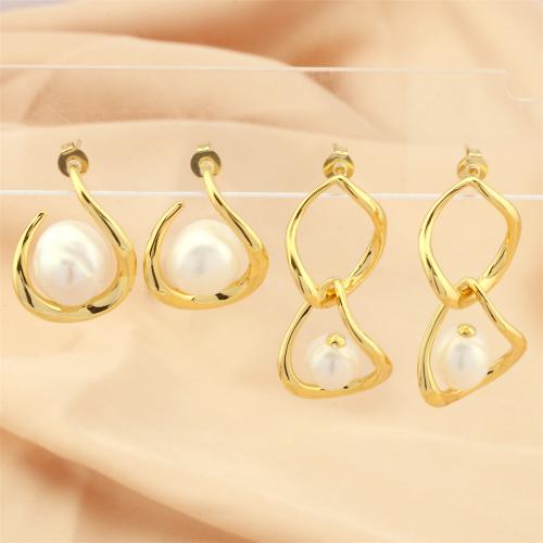 Pendientes de Gota en Latón, metal, con Perlas cultivadas de agua dulce, chapado en color dorado, Joyería & diferentes estilos para la opción & para mujer & hueco, más colores para la opción, libre de níquel, plomo & cadmio, Vendido por Par