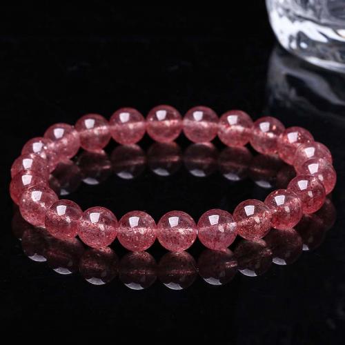 Quartz Bracelets Strawberry Quartz Round fashion jewelry & Unisex pink 8mm Length Approx 18 cm Sold By PC