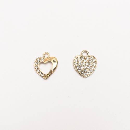 Zinc Alloy Rhinestone Pendler, Heart, forgyldt, du kan DIY & forskellige stilarter for valg & med rhinestone, nikkel, bly & cadmium fri, 15x17mm, 10pc'er/Bag, Solgt af Bag