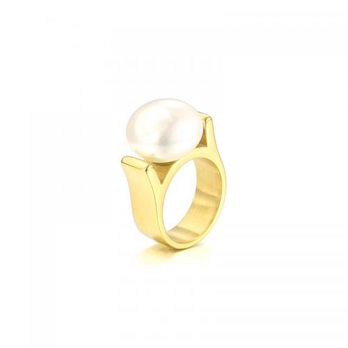 Vinger Ring in edelstaal, 304 roestvrij staal, met Shell Pearl, mode sieraden & verschillende grootte voor keus & voor vrouw, meer kleuren voor de keuze, Verkocht door PC