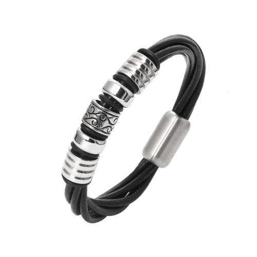 PU cavo bracciali, with lega in zinco, gioielli di moda & per l'uomo, nero, Lunghezza Appross. 21 cm, Venduto da PC