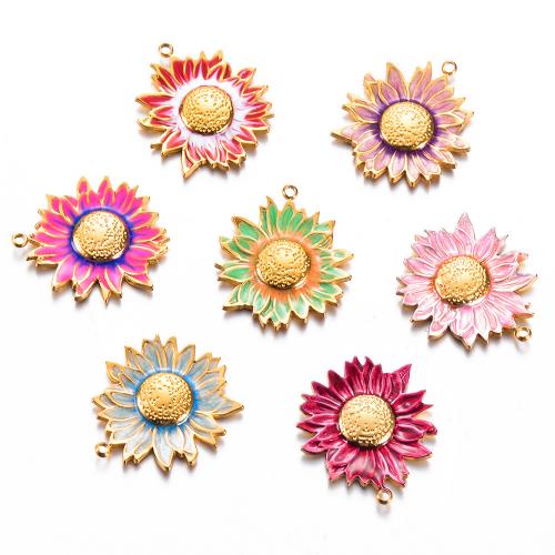 Pendentif fleur en acier inoxydable, Acier inoxydable 304, Placage de couleur d'or, DIY & émail, plus de couleurs à choisir, 21x24mm, 30PC/sac, Vendu par sac