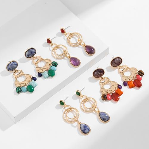 Zinc Alloy Oorbellen, met Gemstone Chips, gold plated, verschillende stijlen voor de keuze & voor vrouw, meer kleuren voor de keuze, Verkocht door pair