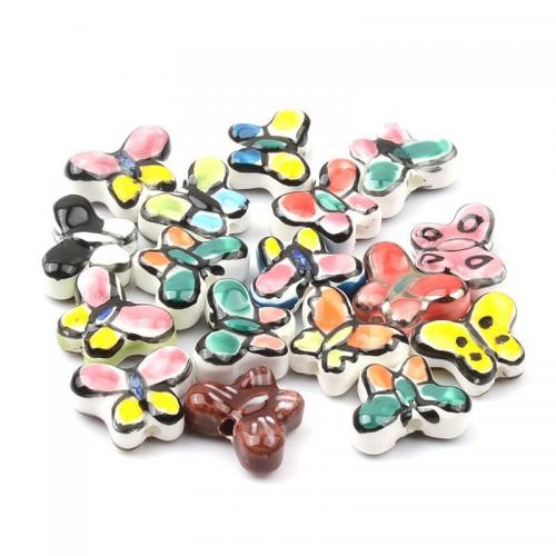 Abalorios de Porcelana, Mariposa, Bricolaje, color mixto, 15x13mm, agujero:aproximado 2.5mm, 10PCs/Bolsa, Vendido por Bolsa