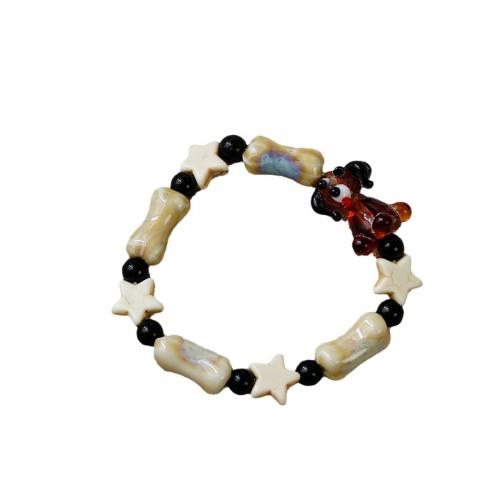 Pulsera de Porcelana, con Hilo elástico & Vidrio & madera, hecho a mano, unisexo & diferentes estilos para la opción, más colores para la opción, longitud aproximado 15-20 cm, Vendido por UD