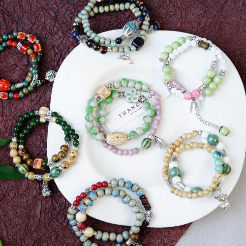 Pulsera de Porcelana, con Hilo elástico & Cristal de murano & aleación de zinc, hecho a mano, unisexo & diferentes estilos para la opción, más colores para la opción, longitud aproximado 15-20 cm, Vendido por UD