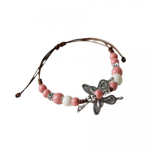 Pulsera de Porcelana, con Cordón de cera & aleación de zinc, Mariposa, hecho a mano, unisexo, más colores para la opción, longitud aproximado 15-20 cm, Vendido por UD