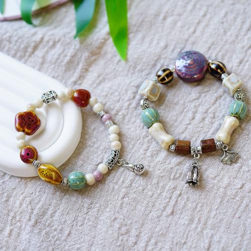 Pulsera de Porcelana, con Hilo elástico & aleación de zinc, hecho a mano, unisexo & diferentes estilos para la opción, más colores para la opción, longitud aproximado 14-18 cm, Vendido por UD