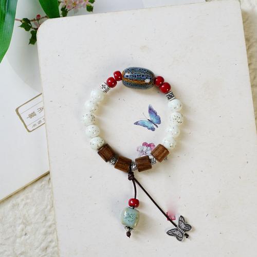 Pulsera de Porcelana, con Hilo elástico & Cristal de murano & aleación de zinc, hecho a mano, unisexo & diferentes estilos para la opción, más colores para la opción, longitud aproximado 15-20 cm, Vendido por UD