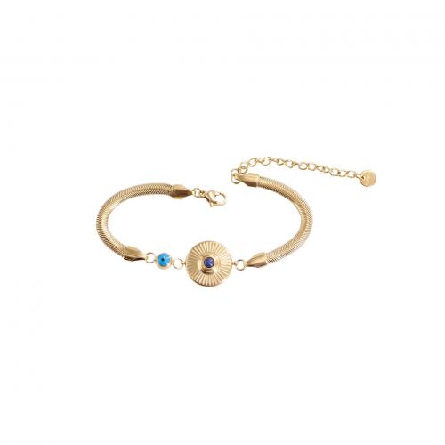 Pulseira de aço titânio, Partículas de aço, with Pedra natural & resina, with 5CM extender chain, para mulher, dourado, comprimento Aprox 16 cm, vendido por PC