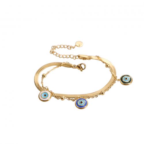 Bracelet Evil Eye bijoux, Acier titane, avec 5CM chaînes de rallonge, pour femme & émail, plus de couleurs à choisir, Longueur Environ 16 cm, Vendu par PC