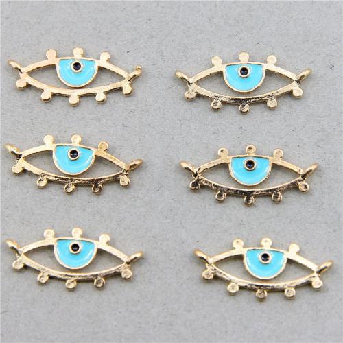 Pendentifs mauvais oeil, alliage de zinc, Placage de couleur d'or, bijoux de mode & DIY & émail & double trou & creux, bleu, protéger l'environnement, sans nickel, plomb et cadmium, 29x13x2mm, Environ 100PC/sac, Vendu par sac