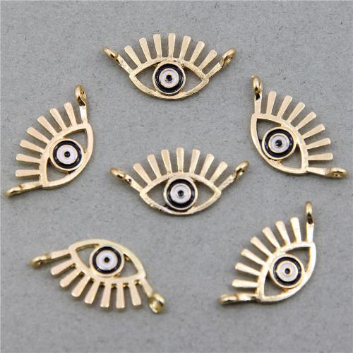 Evil Eye Hängen, Zink Alloy, guldfärg pläterade, mode smycken & DIY & emalj & dubbel-håls & ihålig, vit och svart, nickel, bly och kadmium gratis, 25x13x2mm, Ca 100PC/Bag, Säljs av Bag