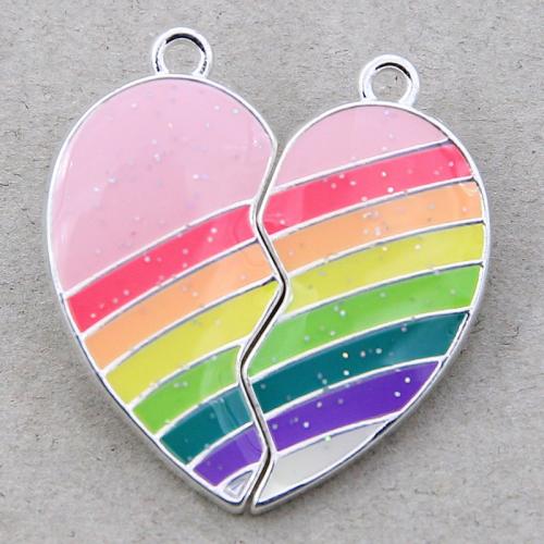 Zinc Alloy Enamel Pendants with Magnet Heart plated random style & fashion jewelry & DIY mixed colors nickel lead & cadmium free Sold By PC