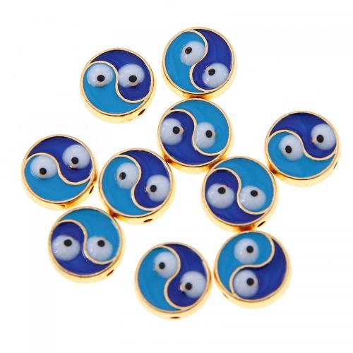 Cink ötvözet Evil Eye Beads, Lapos kerek, arany színű aranyozott, divat ékszerek & DIY & zománc, kék, nikkel, ólom és kadmium mentes, 8mm, Kb 100PC-k/Bag, Által értékesített Bag