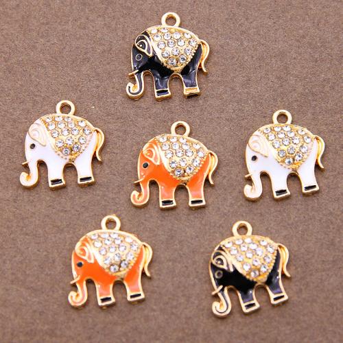 Zink legering emalje vedhæng, Zinc Alloy, Elephant, guldfarve belagt, mode smykker & du kan DIY & med rhinestone, flere farver til valg, nikkel, bly & cadmium fri, Ca. 100pc'er/Bag, Solgt af Bag