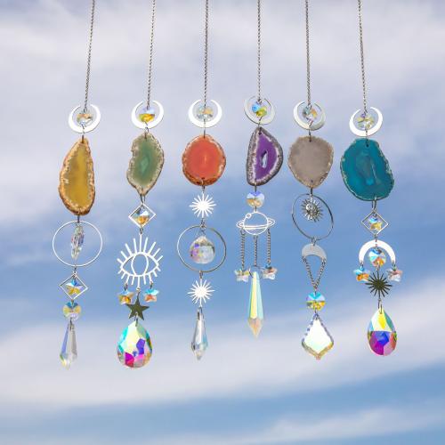 Ornamenti pendenti, cristallo, with agate & ottone & ferro, placcato color argento, per la casa e l'ufficio & gioielli di moda, colori misti, Lunghezza Appross. 41-44 cm, 6PC/set, Venduto da set