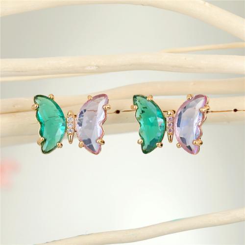 Earring Jewelry Glass Butterfly fashion jewelry & for woman & with rhinestone Sold By Pair