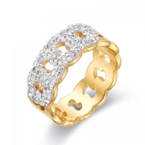 Anillo de dedo acero inoxidable del Rhinestone, acero inoxidable 304, Joyería & diverso tamaño para la opción & para mujer & con diamantes de imitación, más colores para la opción, Vendido por UD