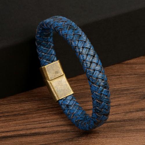 PU cavo bracciali, with lega in zinco, antico colore ottone placcato, gioielli di moda & per l'uomo, blu, Lunghezza Appross. 21 cm, Venduto da PC