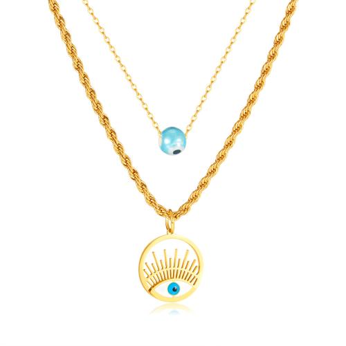 Collier Evil Eye bijoux, Acier inoxydable 304, avec matériel mélangé, avec 55mm chaînes de rallonge, Rond, Placage, bijoux de mode & pour femme & émail, Or, protéger l'environnement, sans nickel, plomb et cadmium, Pendant:22x20mm, Longueur Environ 400 mm, Vendu par PC