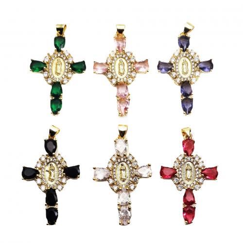 Cubic Zirconia Micro Pave Brass Pendant Cross plated DIY & micro pave cubic zirconia nickel lead & cadmium free Sold By PC