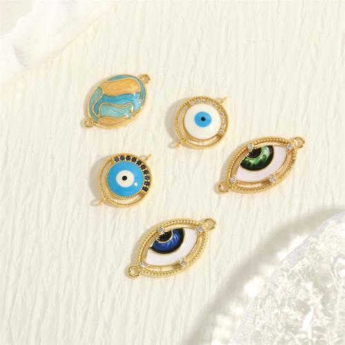 Connecteur Evil Eye, laiton, Placage de couleur d'or, bijoux de mode & DIY & styles différents pour le choix & pavé de micro zircon & émail & boucle de 1/1, plus de couleurs à choisir, protéger l'environnement, sans nickel, plomb et cadmium, Vendu par PC