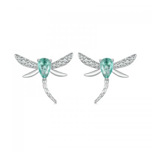 Ciúbach Zirconia Micrimhilseogra réiteach Sterling Silver Earring, 925 Sterling Silver, Dragonfly, jewelry faisin & micrea réiteach zirconia ciúbach & do bhean, nicil, luaidhe & caidmiam saor in aisce, 14x12mm, Díolta De réir Péire