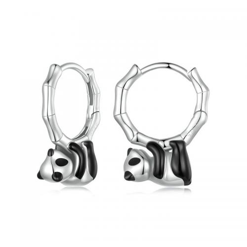 Boucles d'oreilles en argent sterling 925, panda, bijoux de mode & pour femme & émail, protéger l'environnement, sans nickel, plomb et cadmium, 17x5mm, Vendu par paire