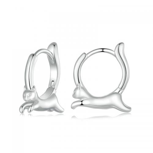 Boucles d'oreilles en argent sterling 925, chat, bijoux de mode & pour femme, protéger l'environnement, sans nickel, plomb et cadmium, 4x15mm, Vendu par paire