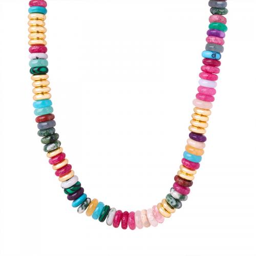 Collier bijoux de pierre gemme, Pierre naturelle, avec Acier titane, bijoux de mode & pour femme, couleurs mélangées, Longueur Environ 40 cm, Vendu par PC