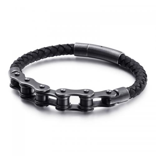 PU cavo bracciali, with lega in zinco, placcato color nero piombo, gioielli di moda & per l'uomo, nero, Lunghezza Appross. 21 cm, Venduto da PC