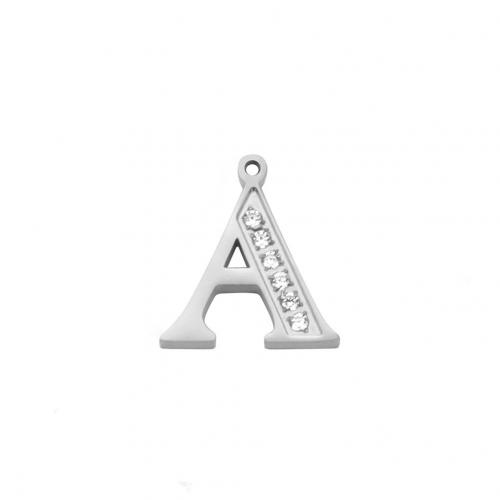 Pendentifs en acier inoxydable Lettre, Acier inoxydable 304, Lettre d’alphabet, lettres sont de A à Z & DIY & avec strass, couleur originale, Vendu par PC