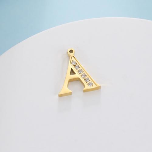 Pendentifs en acier inoxydable Lettre, Acier inoxydable 304, Lettre d’alphabet, lettres sont de A à Z & DIY & avec strass, doré, Vendu par PC