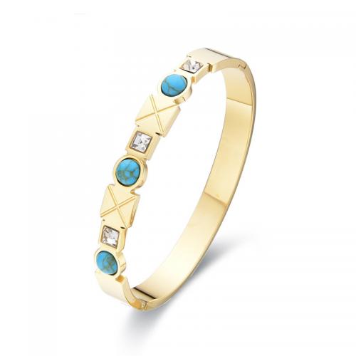 Bracelet en acier inoxydable, Acier inoxydable 304, avec turquoise, bijoux de mode & pour femme & avec strass, plus de couleurs à choisir, Diamètre intérieur:Environ 61x51mm, Vendu par PC