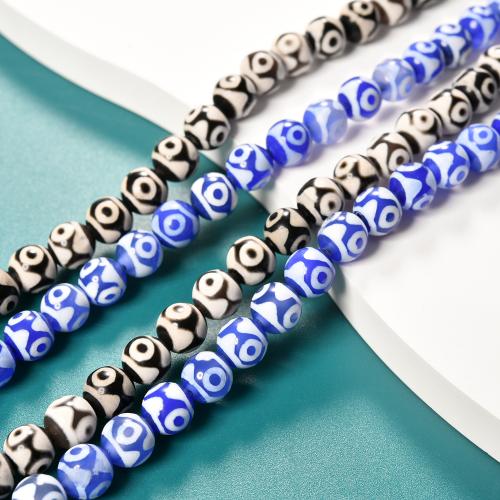 Naturlige tibetanske Agate Dzi Beads, Tibetansk agat, Runde, du kan DIY, flere farver til valg, 8mm, Ca. 48pc'er/Strand, Solgt af Strand