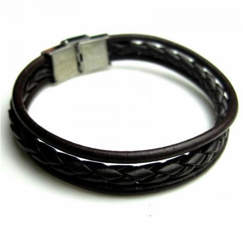 PU cavo bracciali, 304 acciaio inox, with Pelle di vacchetta pieno fiore, placcato, unisex, nessuno, Lunghezza Appross. 21 cm, Venduto da PC