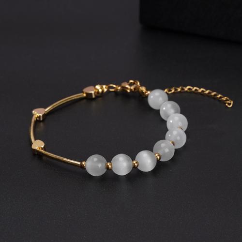 Jewelry Cruach dhosmálta Bracelet, 304 Cruach dhosmálta, le Alloy Copar & Cait Eye, le 5CM slabhra extender, stoving vearnais, unisex, órga, Fad Thart 18 cm, Díolta De réir PC