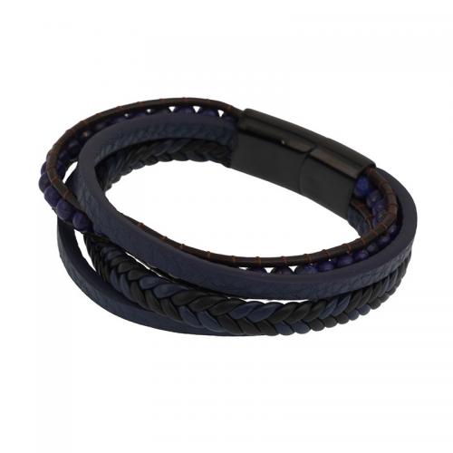 Bráisléid Corda PU, Sinc Alloy, le Lapis Lazuli & PU, plátáilte, unisex, dubh, Fad Thart 20.5 cm, Díolta De réir PC