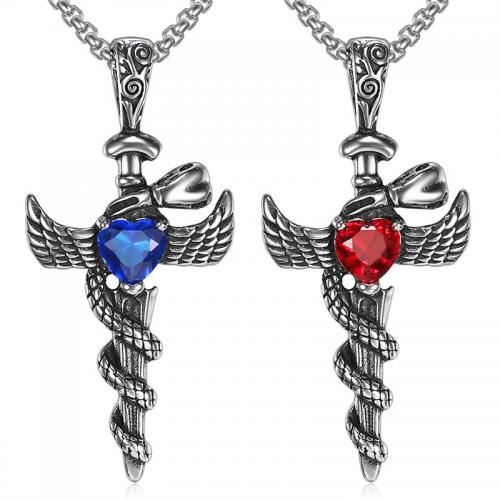 Stainless Steel Cross Pendants 316 Stainless Steel Angel Wing Cross vintage & DIY & with rhinestone Sold By PC