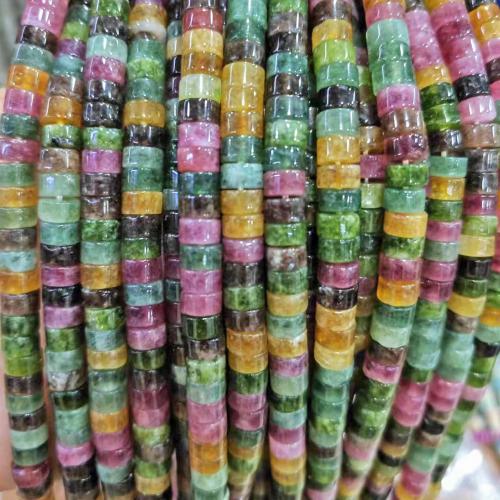 Grânulos de gemstone jóias, turmalina, Roda plana, polido, DIY, cores misturadas, 3x6mm, Aprox 120PCs/Strand, vendido por Strand