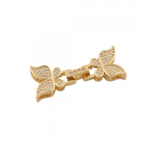 Messing armbånd resultater, Butterfly, 14K forgyldt, du kan DIY & Micro Pave cubic zirconia, nikkel, bly & cadmium fri, 13x32x4.50mm, Hole:Ca. 2.5mm, Solgt af PC