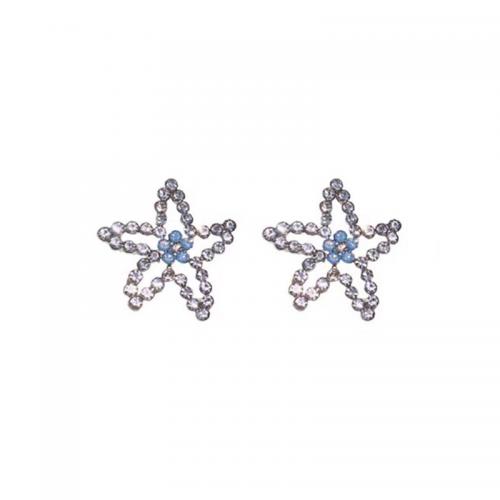 Sinc Alloy Earring Graí, Starfish, jewelry faisin & do bhean & le rhinestone, nicil, luaidhe & caidmiam saor in aisce, 28x26mm, Díolta De réir Péire